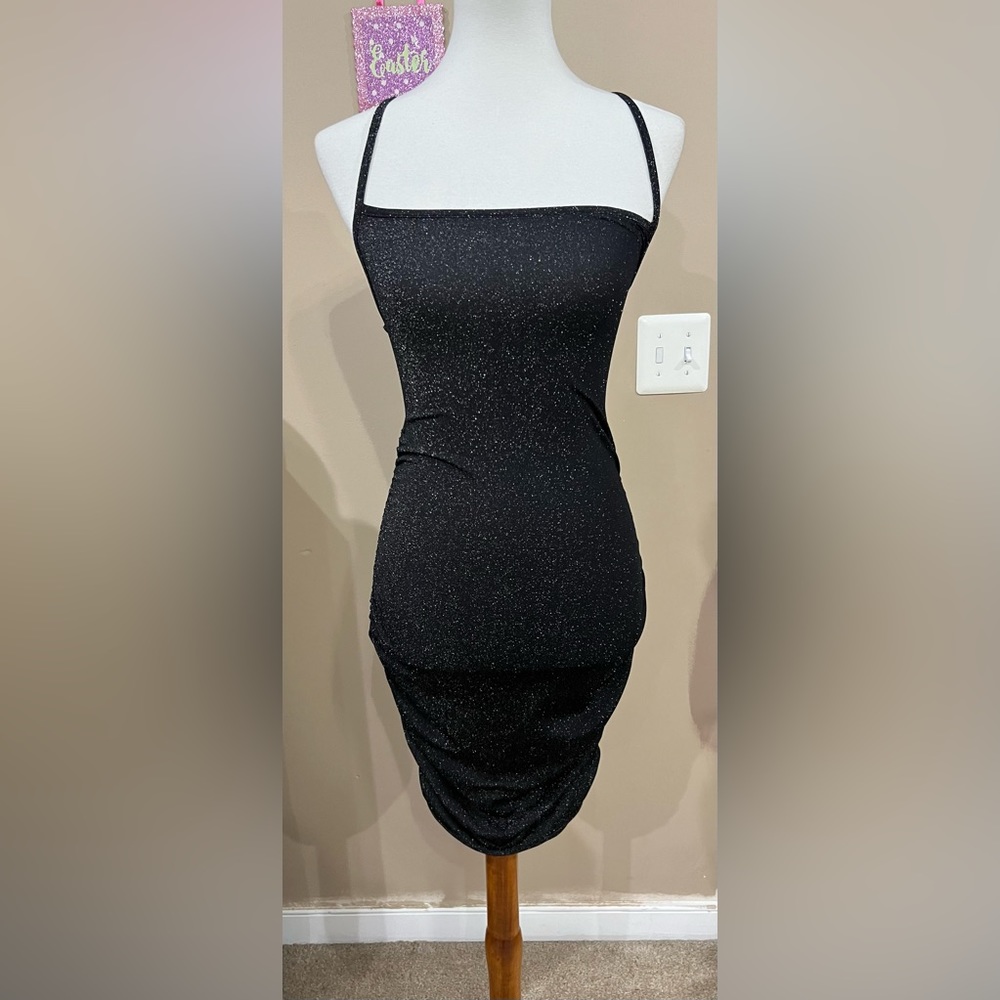 Criss Cross Tie Backless Glitter Dress